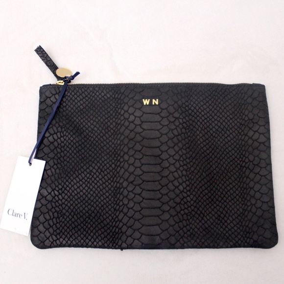Handbags - Claire V. Alligator Print Suede Leather Clutch